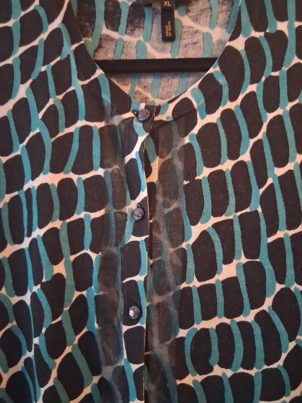 Escada Green and Black Geometric Button-Front Top Wool Silk Blend - Picture 5 of 7